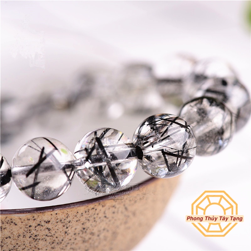 Vòng tay phong thủy Đá T Anh Tóc Đen VIP [TẶNG HỘP GỖ] - Nam Nữ mệnh Thuỷ Mộc - Phong Thủy Tây Tạng