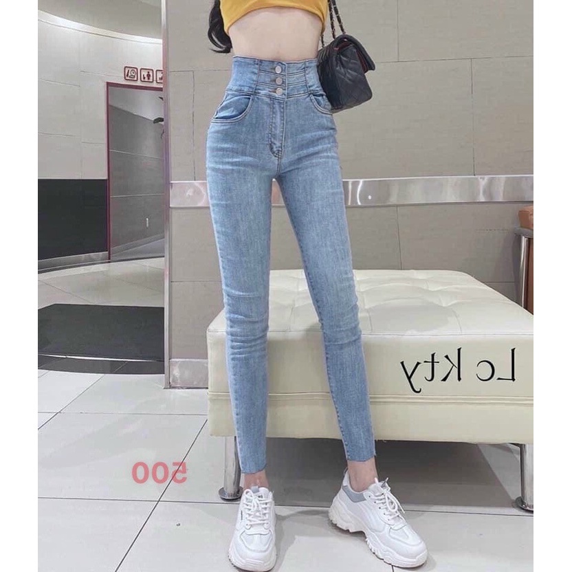 Quần jean nữ xanh trơn-jean nữ lưng cao siêu hack dáng cao cấp-chất jean co dãn Tuấn kiệt n7