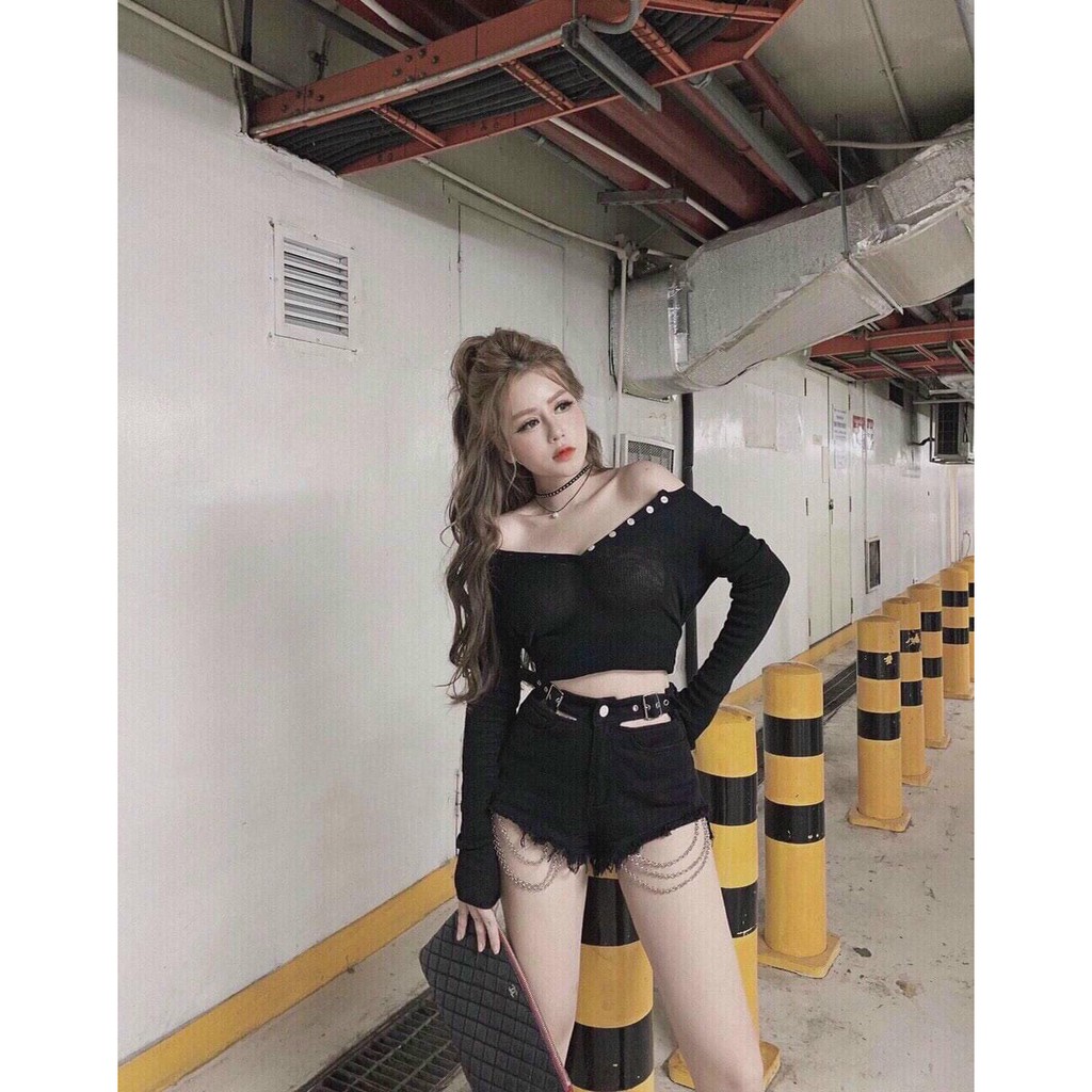 quần jean sort nữ lưng cao rách cá tính