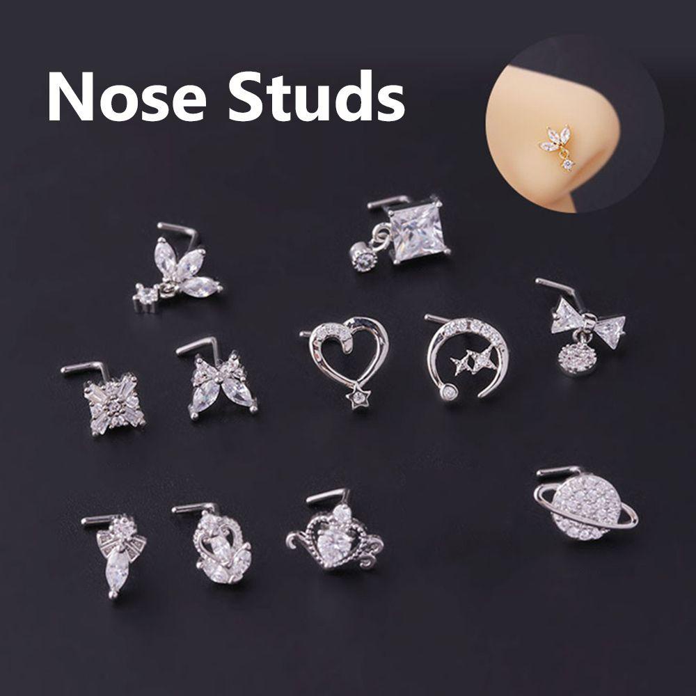 ROWANS Khuyên Mũi Hình Chữ L Phong Cách Punk Thời Trang