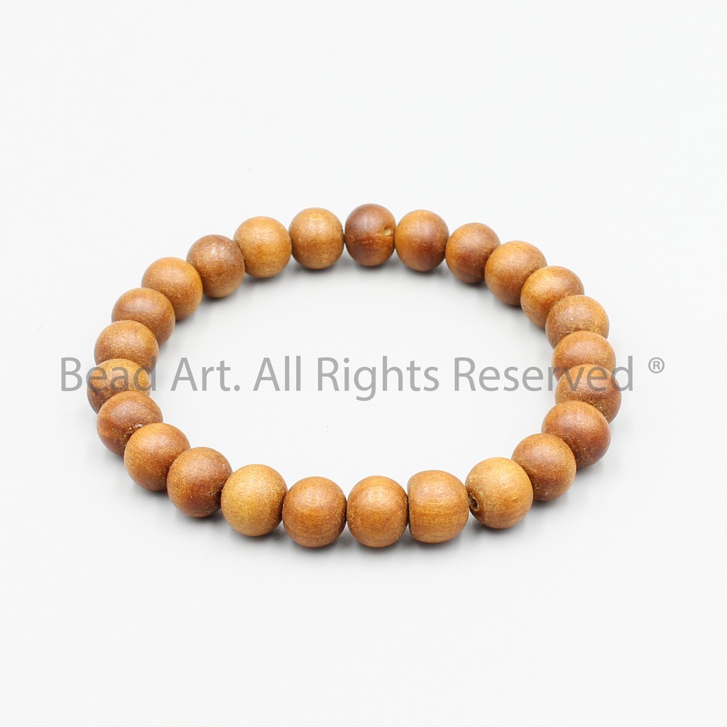 Vòng Tay Hạt Gỗ Đàn Hương Trắng, Chiên Đàn Trắng (White Sandalwood) Tự Nhiên 8MM, Vòng Tay Phong Thuỷ, Chuỗi Hạt S50