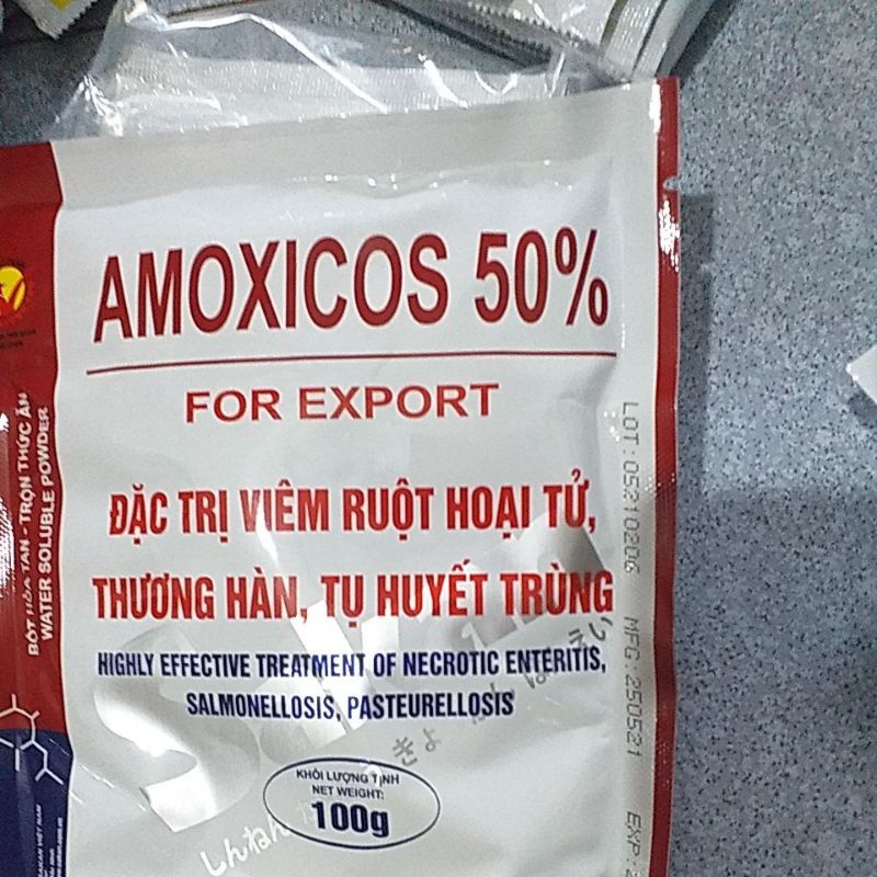 Amox colistin 50% amoxicos cho thú y lợn gà vịt chim thỏ dê đi ỉa v.iêm buồng tr.ứng phân xanh trắng, viêm ph.ổi, export