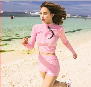 (Có sẵn) set bikini dài tay màu hồng