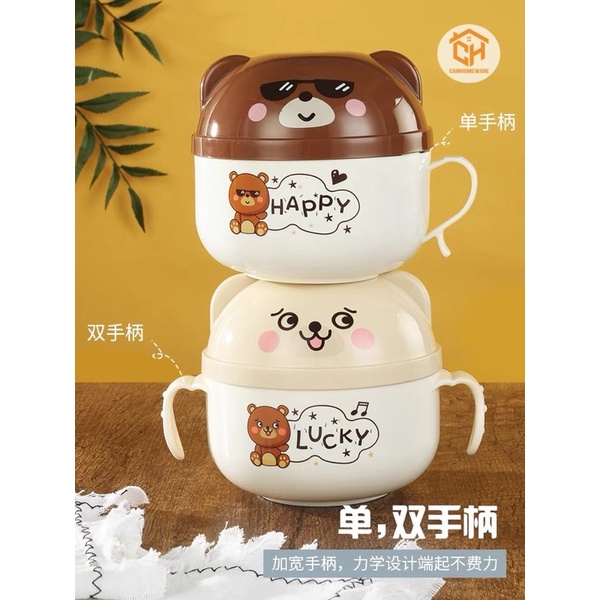 Bát Giữ Nhiệt Chống Nóng Hình Chú Gấu Có Nắp Đậy Kèm Thìa