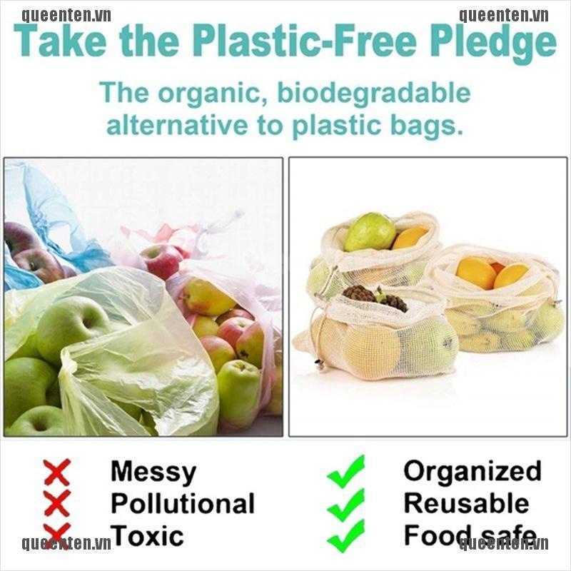 Reusable Grocery Produce Bags Cotton Kitchen String Net Tote Bag Fruit Vegetable QUVN