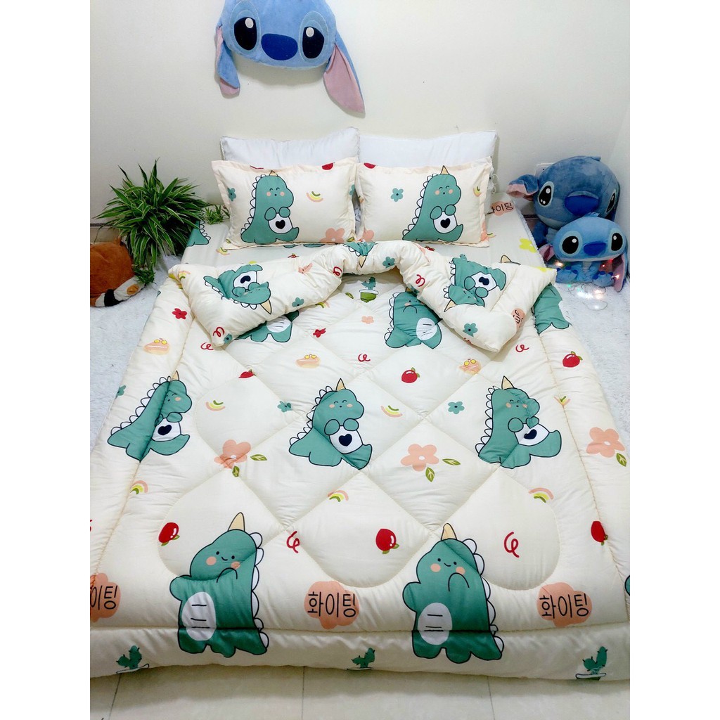 Bộ Chăn Ga Gối Cotton Poly Chăn Chần Bông 5 Món Có Sẵn