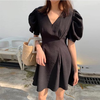 (Có sẵn +Ảnh thật)VÁY TAY XẾP BỒNG LI EO