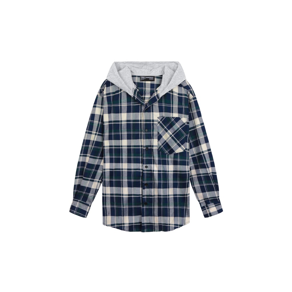 Áo Sơ Mi Hooded Flannel Jacket Màu Xanh
