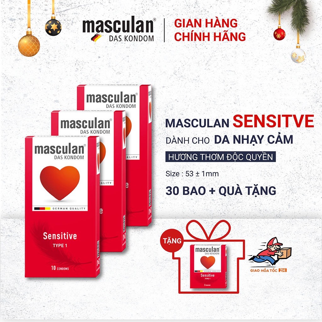 Combo 3 Hộp Bao Cao Su Masculan Sensitive - Mỏng Trơn Mịn Màng Cho Da Nhạy Cảm - Tặng Hộp 3 Bao Cùng Loại