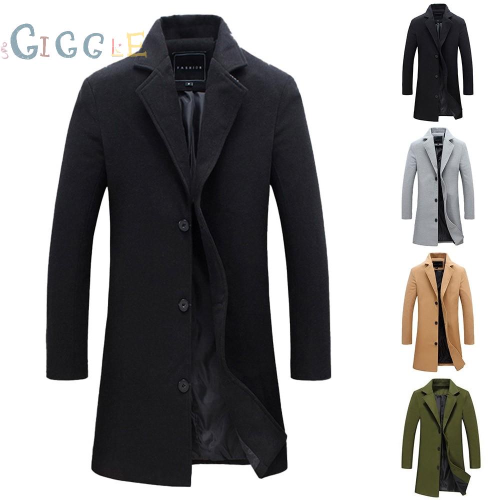 Men Single Breasted Slim Long Suit Jacket Trench Coat Overcoat Warm Outwear