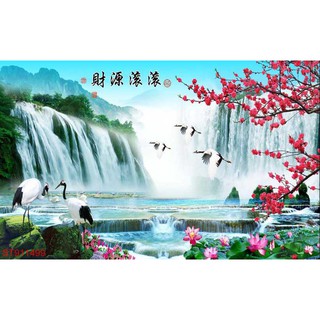 Tranh dán tường 3D thác nước sơn thủy