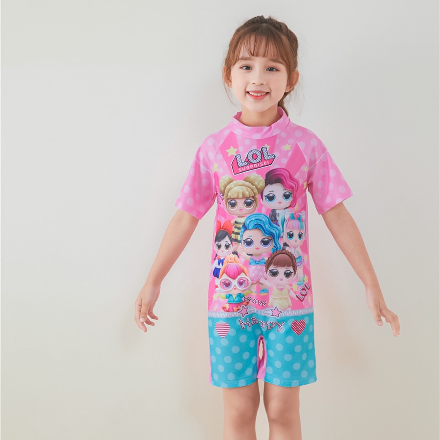 Đồ bơi trẻ em , đồ bơi bé gái | liền thân tay ngắn bao gồm nón bơi họa tiết kỳ lân size cho bé đến 30kg