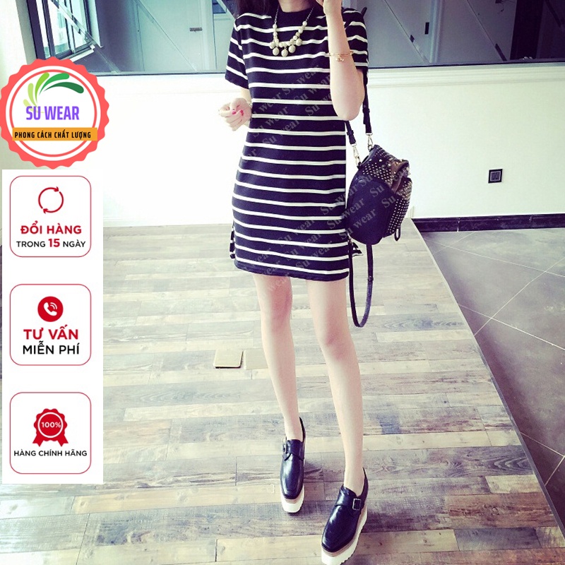 Đầm Sọc ngang Công Sở Trẻ Trung Váy Đi Dự Tiệc Cưới Hàn Quốc Nữ Cao Cấp, Vải Cotton, Thiết Kế Cao Cấp, Màu Đen Trắng | BigBuy360 - bigbuy360.vn
