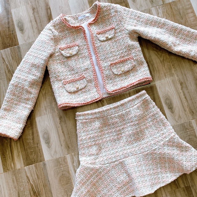 Set dạ tweed hồng 200k eo 72