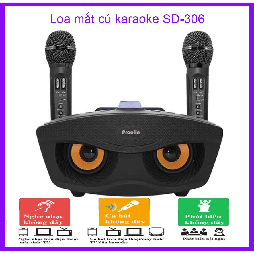 Loa Bluetooth Karaoke hình mắt cú SD-306 Tặng 2 mic Karaoke không dây STEREO ẤN TƯỢNG