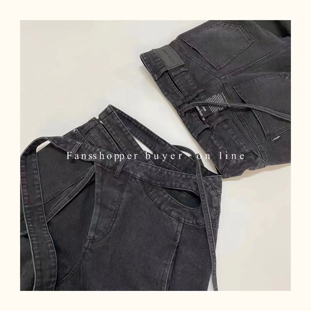 Quần Jean Dài Dáng Suông Rộng Phối Dây Ruy Băng Cá Tính