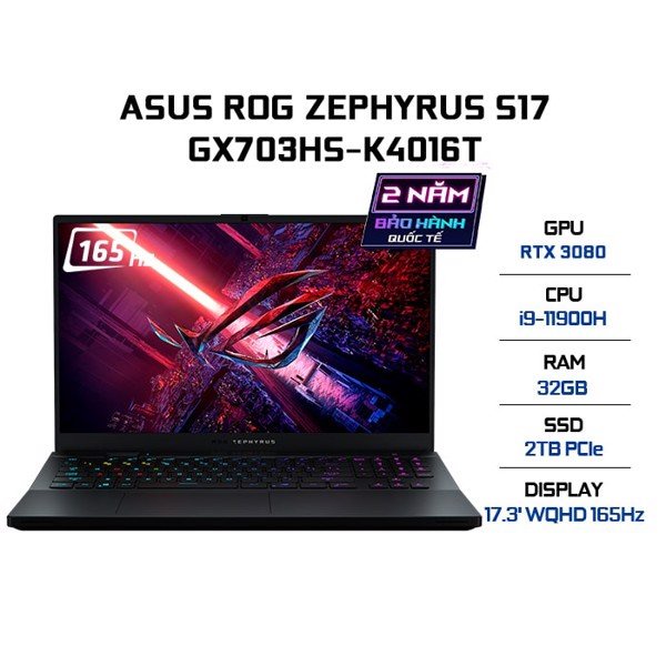 Laptop ASUS ROG Zephyrus S17 GX703HS-K4016T (i9-11900H | 32GB | 2TB | RTX™ 3080 16GB | 17.3' WQHD 165Hz | Win 10) | BigBuy360 - bigbuy360.vn