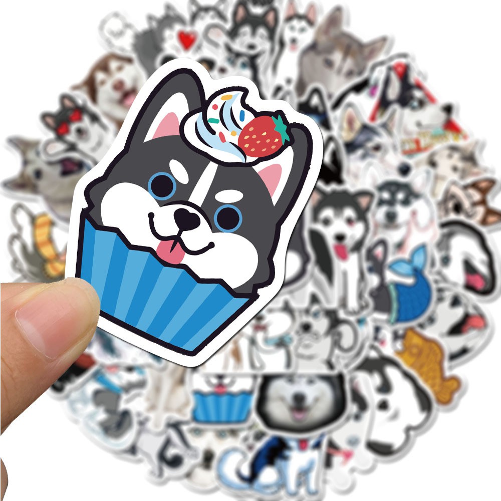 50 stickers chó Husky ngáo đáng yêu nhãn dán pvc kháng nước thú cưng