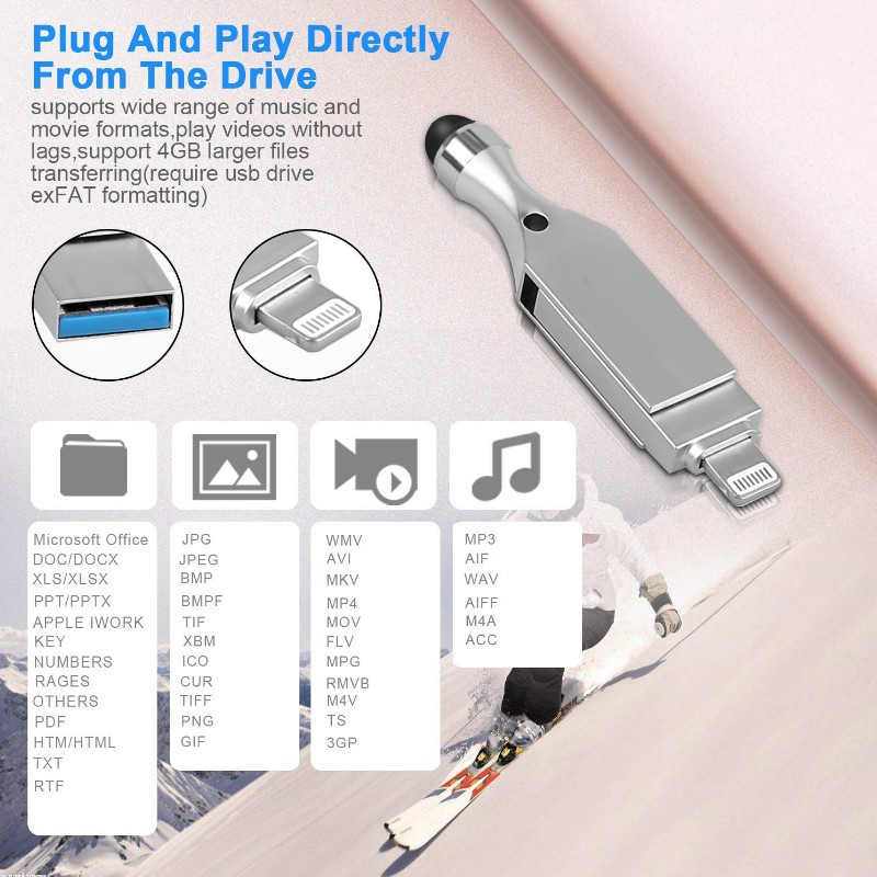 Đĩa USB OTG đọc thẻ nhớ tốc độ cao chống thấm nước dung lượng 16g-512GB kèm cáp dạng vòng tay iPhone