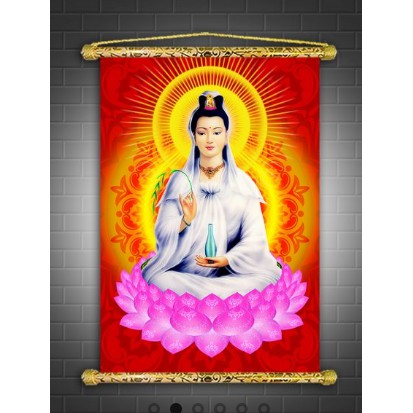 Tranh Liễn Phật Giáo - Quan Thế Âm Bồ Tát – Vải canvas cao cấp nẹp sáo gỗ tự nhiên nhiều size, nhiều mẫu - giá xưởng