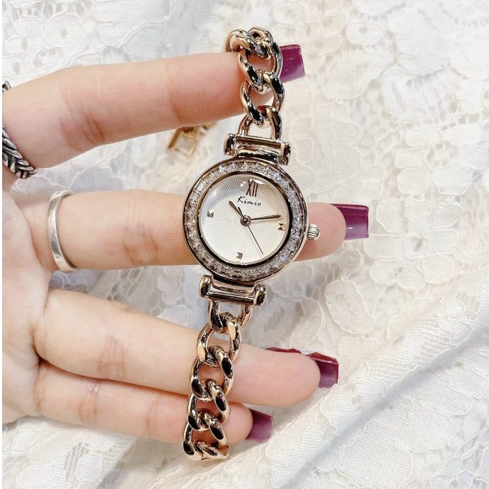 Hàng Cao Cấp -  Đồng hồ nữ KIMOMO 2831 mặt tròn đính đá - Hàng Nhật chính hãng