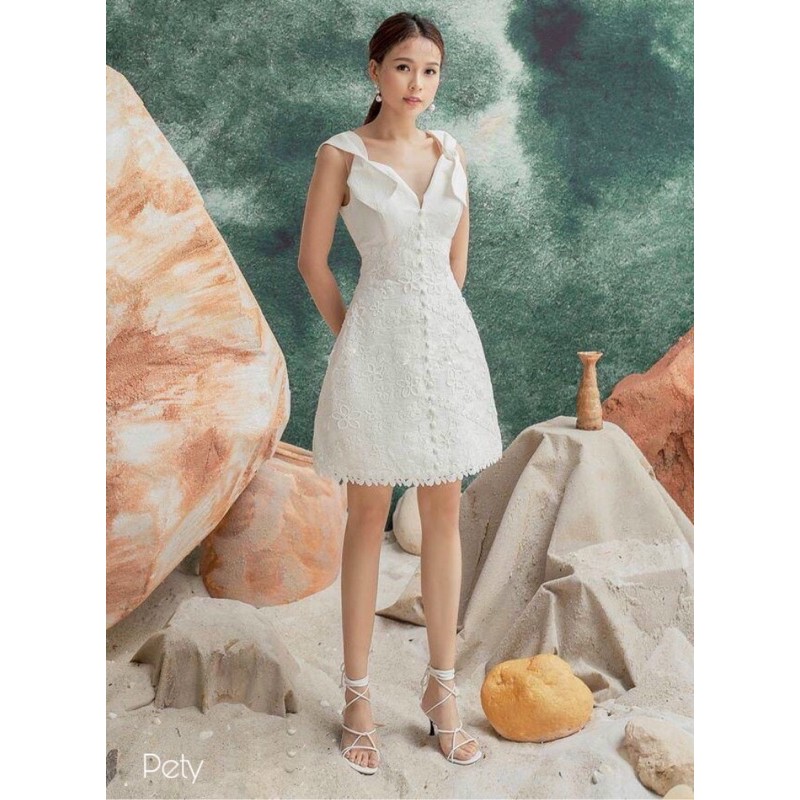 Đầm suông trắng Ren 3D cao cấp dự tiệc siêu sang - MN47 - Đầm Váy Mina