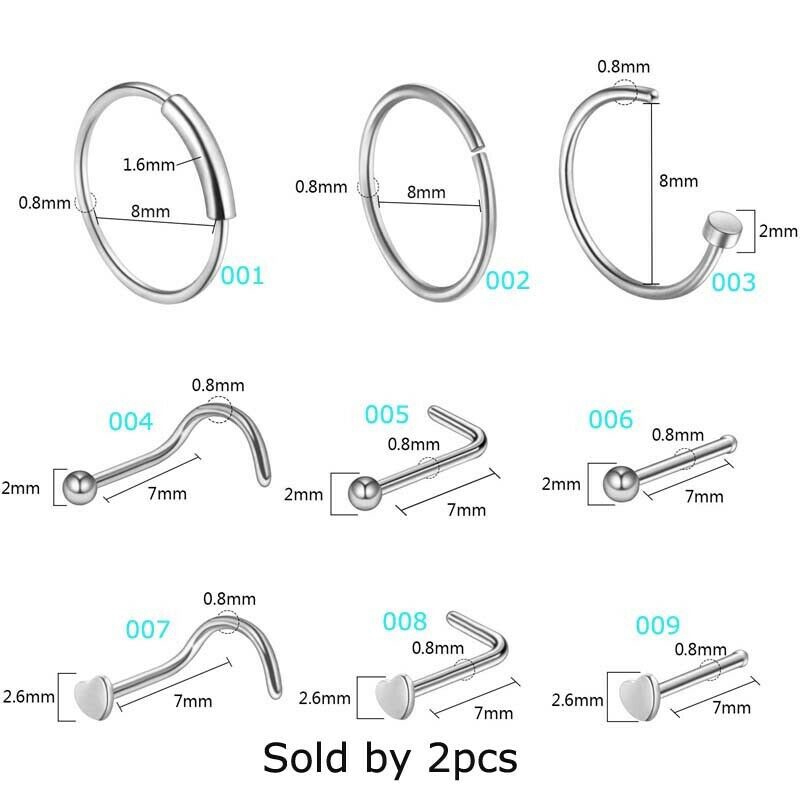 Set 2 Khuyên Mũi Bằng Thép Không Gỉ 20g