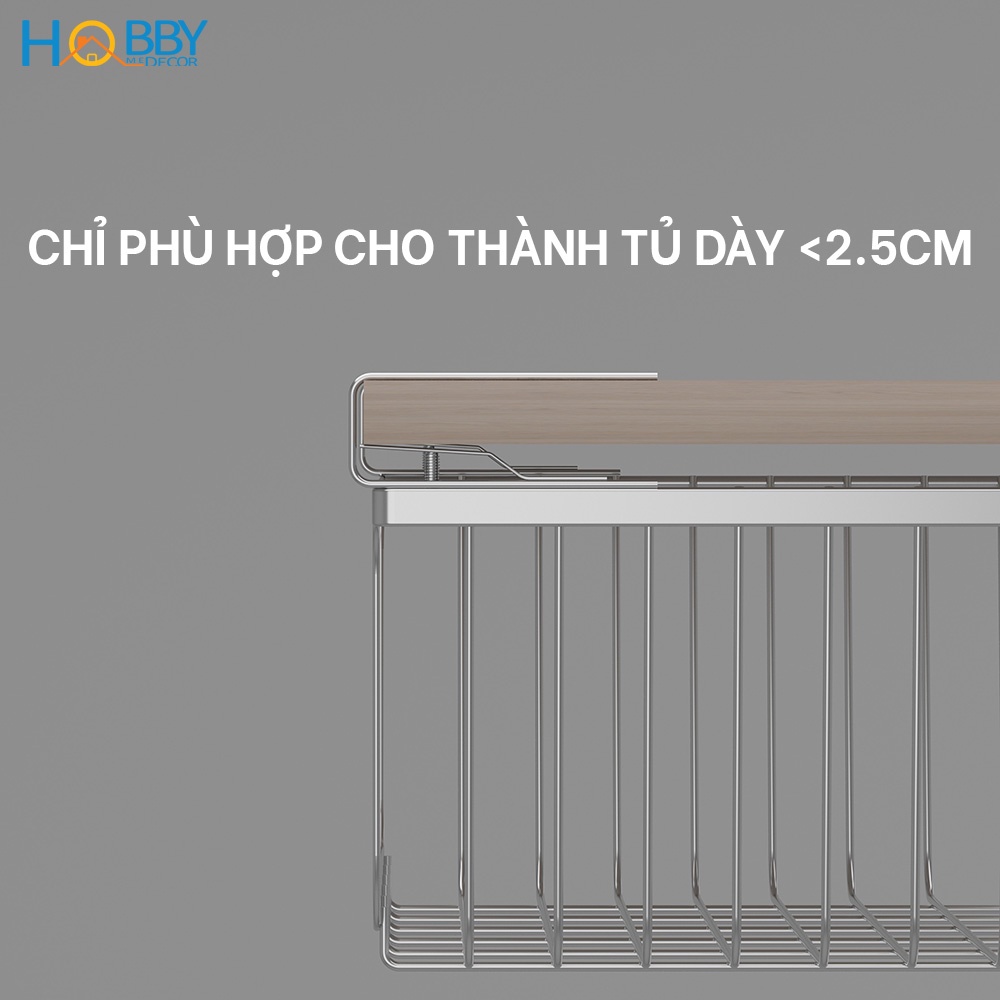 Kệ để đồ nhà bếp gắn vào thành tủ bếp Hobby Home Decor GTGC - chuẩn Inox 304 không rỉ sét - cho thành tủ dày <2.5cm