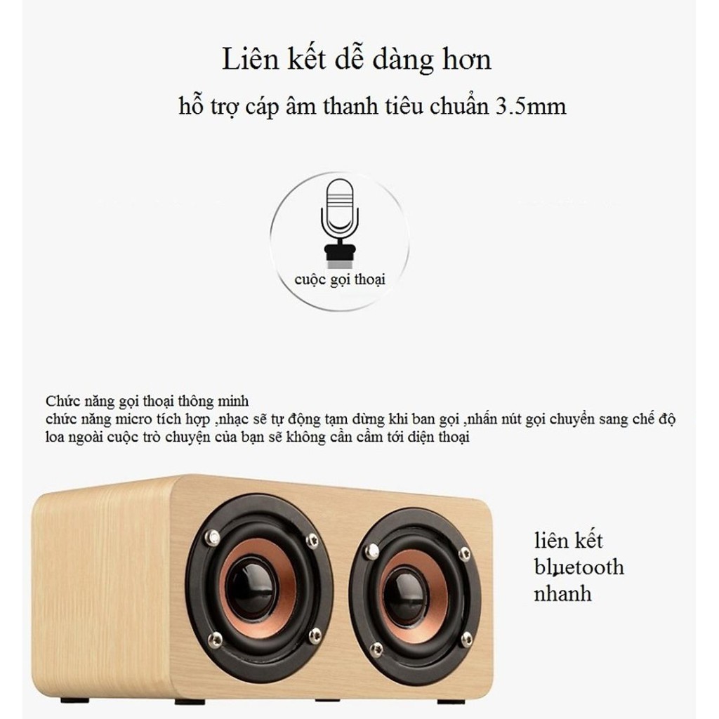 Loa Bluetooth Gỗ Cao Cấp Super Bass PC/Điện Thoại - Âm thanh nổi HIFI Stereo speaker W5