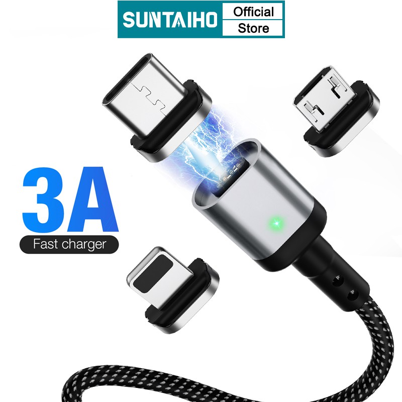 Cáp từ tính sạc nhanh SUNTAIHO 3A cao cấp Android Micro USB Type C cho iPhone 12 Pro Max Samsung S20