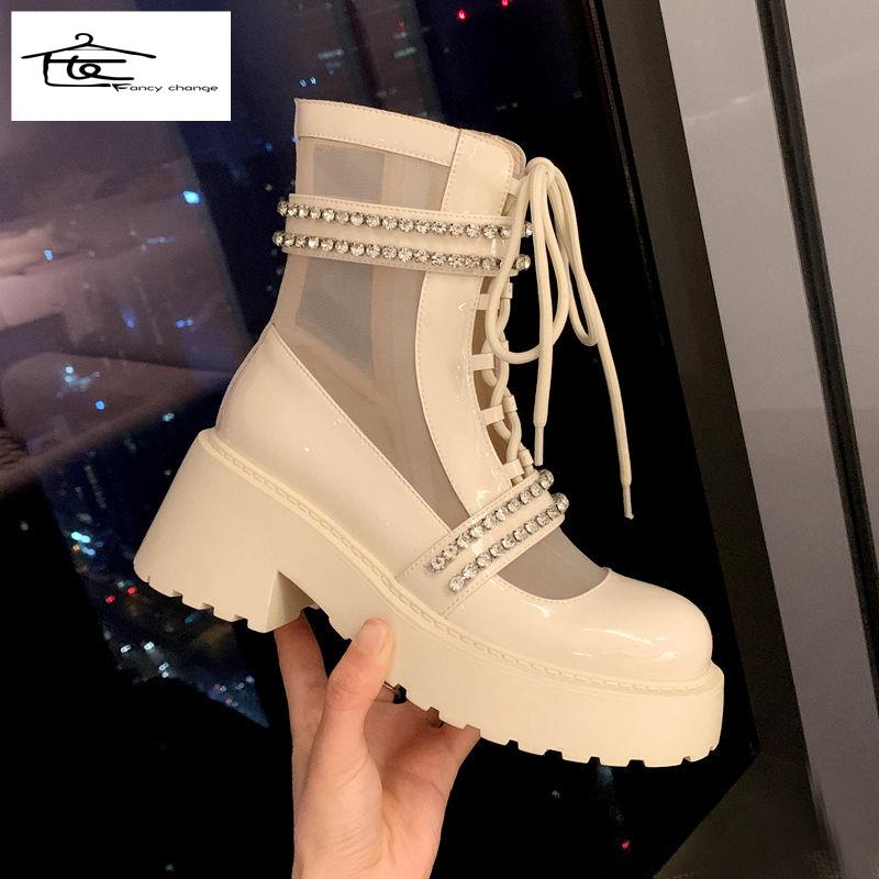 Giày Bốt Martin Đế Dày Phối Lưới Thoáng Khí Thời Trang Xuân Hè 2022 Cho Nữ