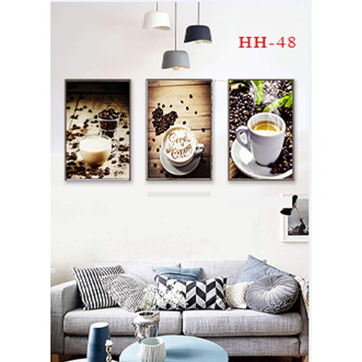 Tranh Canvas Bộ Treo Tường , Trang Trí Quán Cà Phê , kích Thước 90 cm x 40 cm , Tặng kèm đinh  3 chân