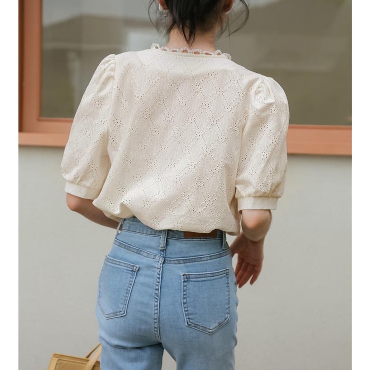 Áo Sơ Mi Mỏng Tay Ngắn Cổ Chữ V Phong Cách Retro Pháp Thời Trang Mùa Hè 2022 Mới Cho Nữ