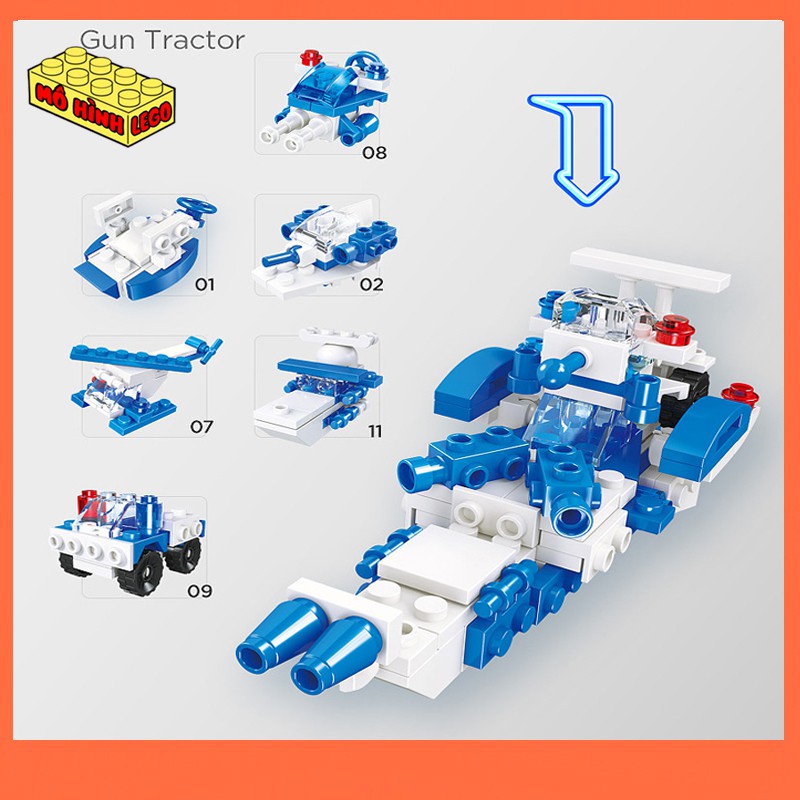 Đồ chơi lắp ráp lego giá rẻ 12 trong 1 JieStar 20072 mô hình 12 xe cảnh sát, máy bay, tàu thủy sáng tạo cho bé