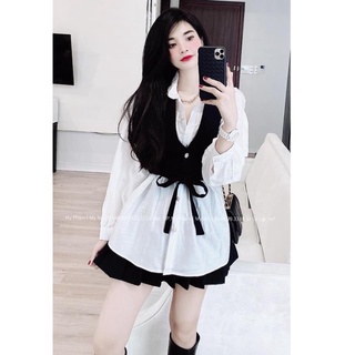 Set áo sơ mi kèm áo gile siêu xinh