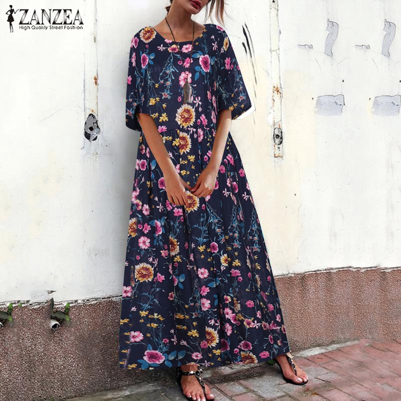 Đầm Maxi ZANZEA Ngắn Tay Dáng Rộng In Họa Tiết Thời Trang Cho Nữ | BigBuy360 - bigbuy360.vn