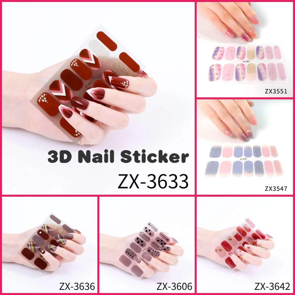Miếng Dán Trang Trí Móng Tay 3D Tầm Nhìn Toàn Diện Chống Thấm Nước Tái Sử Dụng Toàn Diện Họa Tiết Kim Cương Ngọc Trai Gradient Không Độc Hại Không Độc Hại