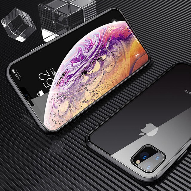 Ốp Điện Thoại Kính Cường Lực Hai Mặt Viền Kim Loại Nam Châm Cho iPhone 6 6s 7 8 Plus 6Plus 6SPlus 7Plus 8Plus X XR XS XSMax