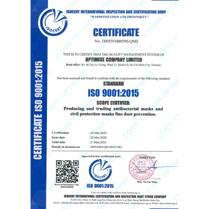 KHẨU TRANG N95+, OPTIMISE, chuẩn FDA- CE | BigBuy360 - bigbuy360.vn