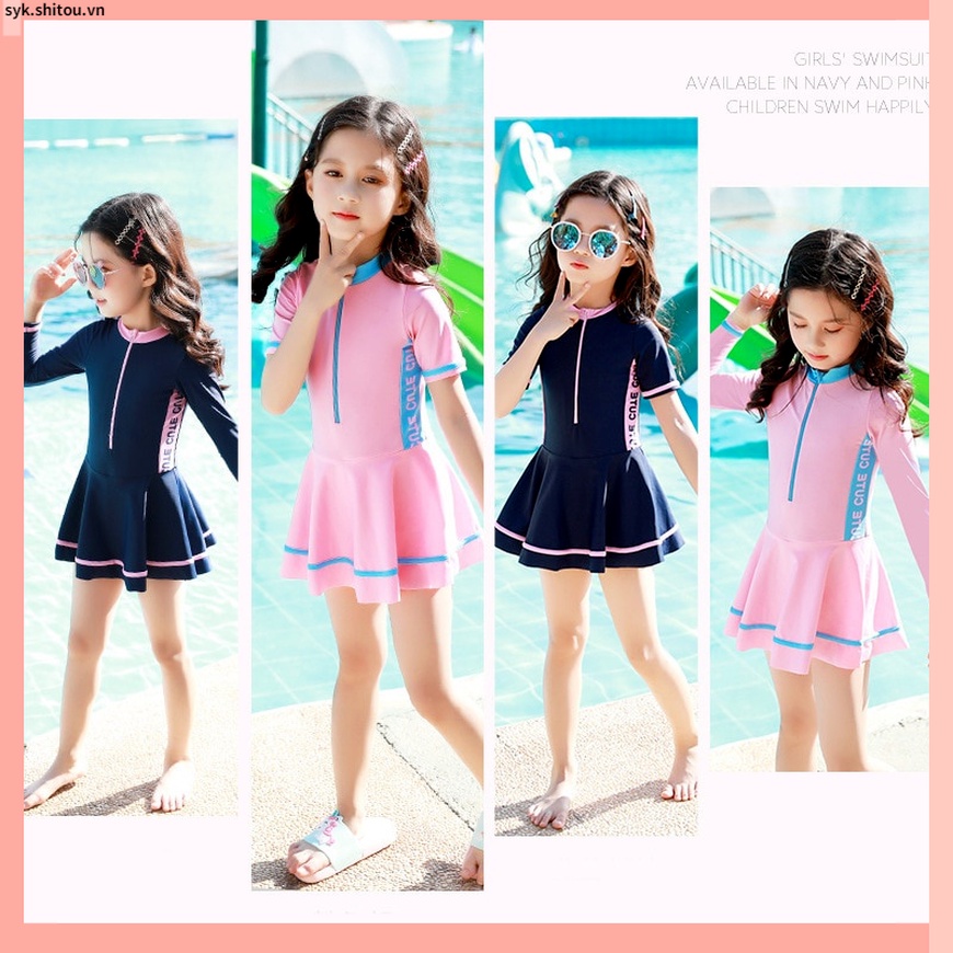 COD Đồ bơi kiểu váy tay ngắn dài tay kèm quần rời bên trong thể thao cho bé đi chơi biển đi bơi M-4XL