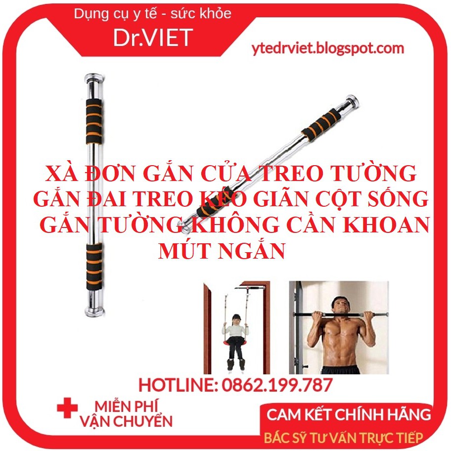 Xà đơn gắn cửa treo tường nhiều cỡ từ 60-150cm tùy chỉnh tập gym tăng chiều cao, gắn đai treo kéo giãn cột sống hiệu quả