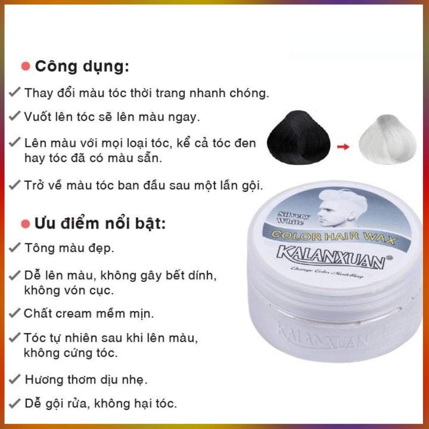 Sáp Vuốt Đổi Màu Tóc Tạm Thời KALANXUAN 100ml/hộp Màu Trắng