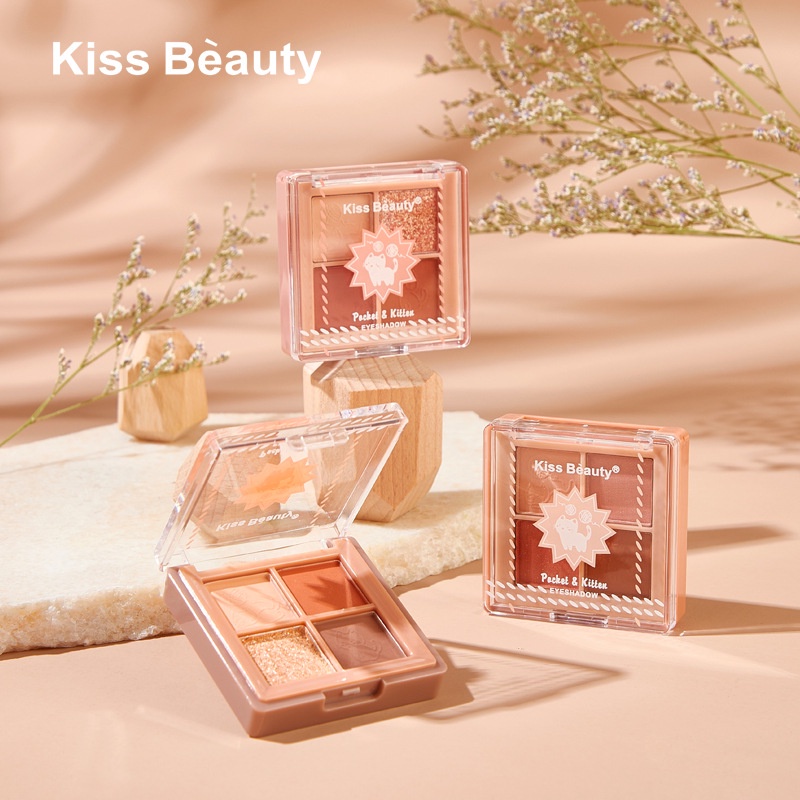 [Hàng mới về] Bảng Phấn Mắt Kiss Beauty 4 Màu Lì Lấp Lánh Chống Thấm Nước