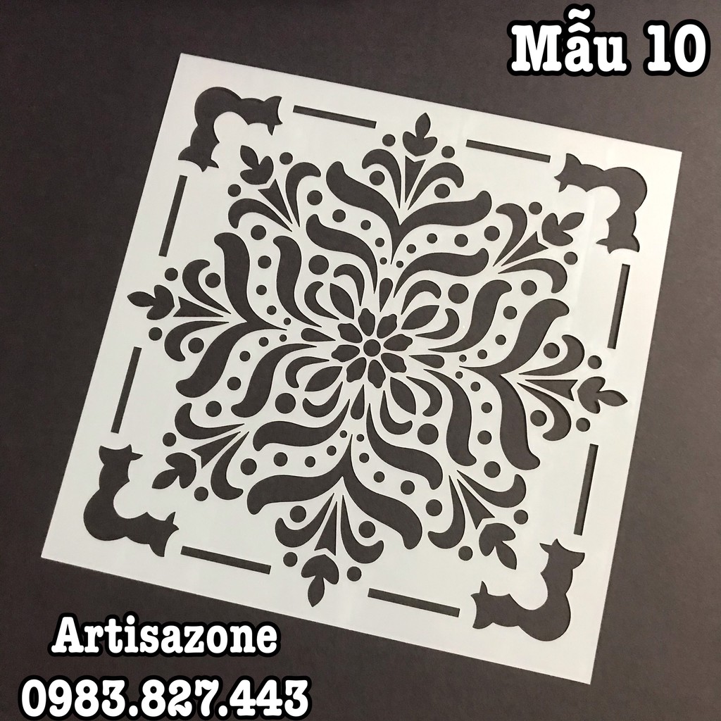 Pet Stencil - Khuôn hình trang trí họa tiết vuông - Kích thước 15cm - 01 tấm