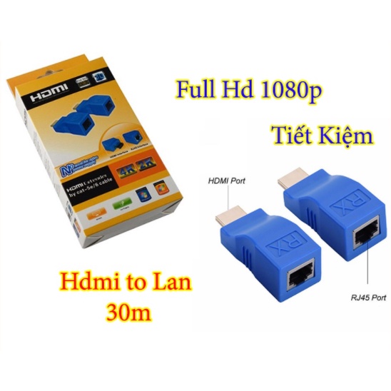 Bộ chuyển HDMI to LAN Full HD 1080p 60m, 30m bộ chuyển hdmi ra cổng lan 60m hàng chính hãng, bảo hành 3 tháng
