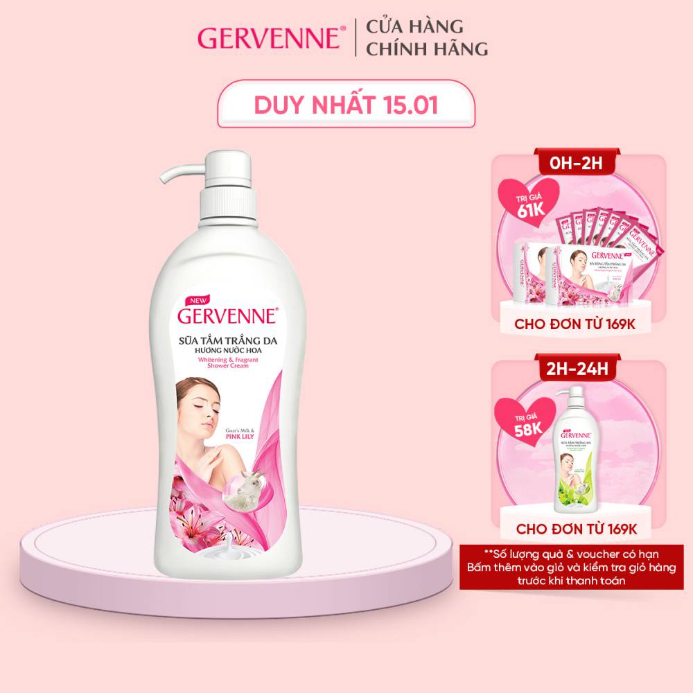 Sữa tắm trắng da Gervenne Pink Lily 900gr