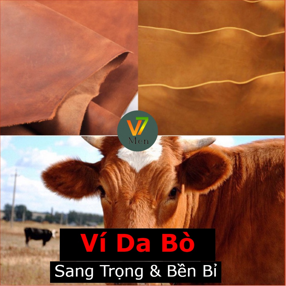 [ Da Bò Thật 100% ] Ví Nam Da Bò Đốt Không Cháy Dáng Đứng Ngang - Bóp Nam BH 12 tháng v77