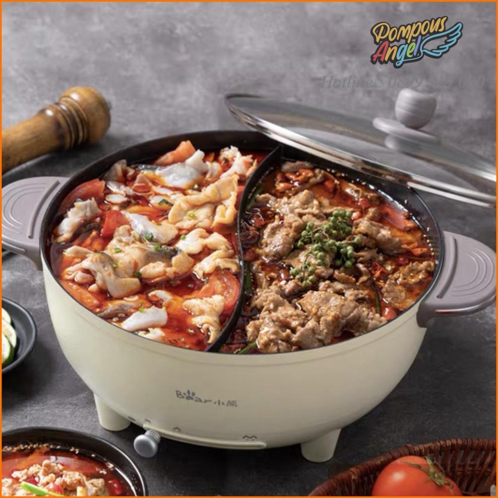 Nồi lẩu nướng điện đa năng, bếp lẩu nướng 2 ngăn uyên ương BEAR DHG-B60R6 6L Bản quốc tế BH 18 tháng