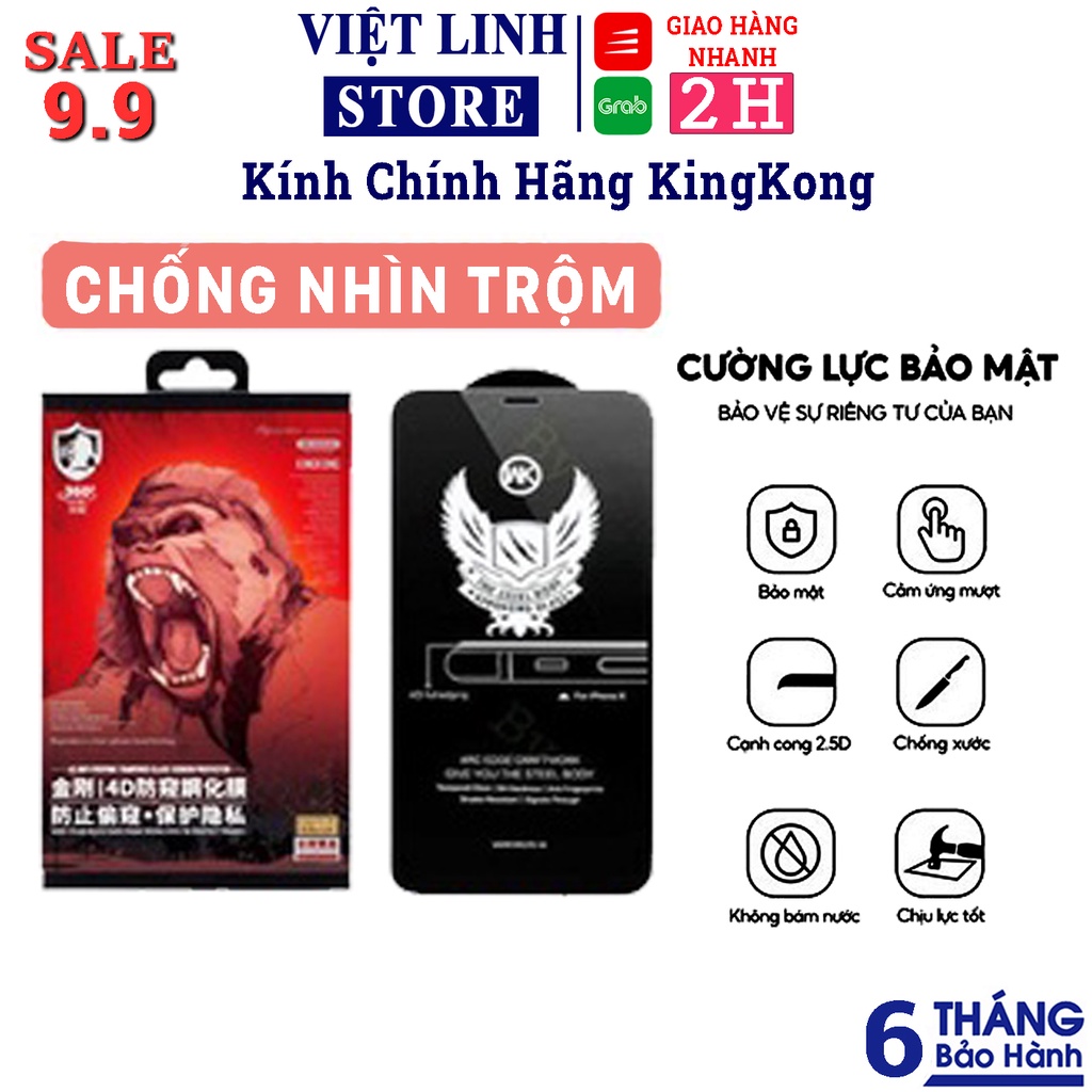 Kính cường lực chống nhìn trộm iphone kingkong full màn 7/8/7plus/8plus/x/xs/xs max/11/12/13/14/pro/promax