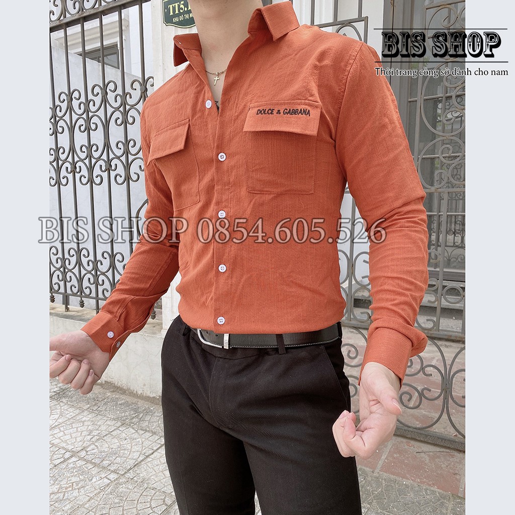 Áo sơ mi nam dài tay vải đũi xước